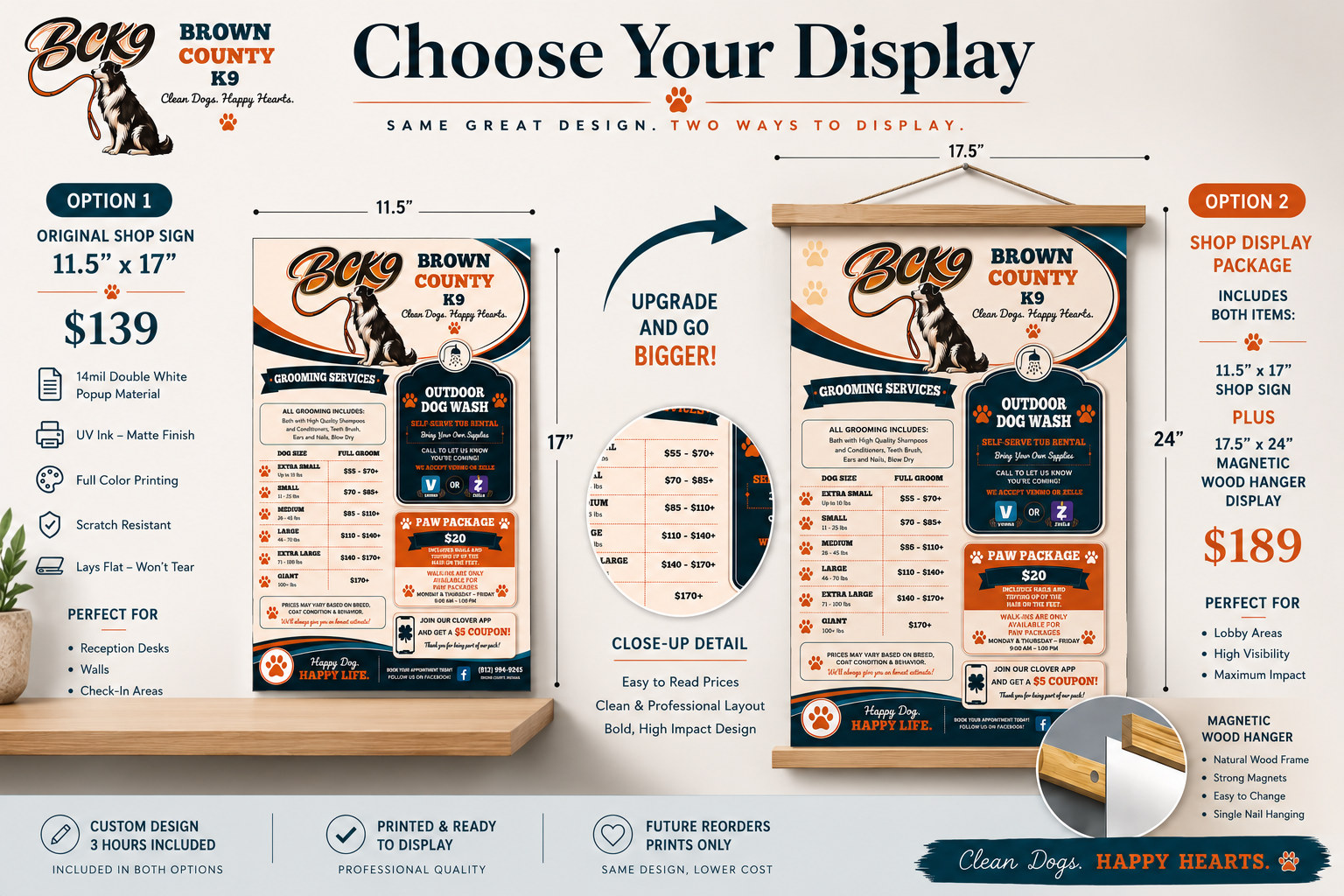 Brown County K9 shop sign package — designed and produced start to finish, 2026