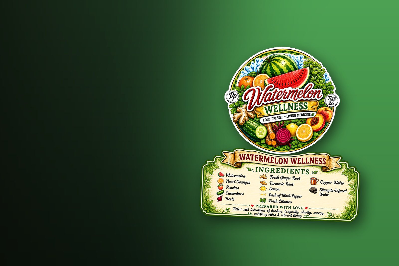 Watermelon Wellness cold pressed juice label