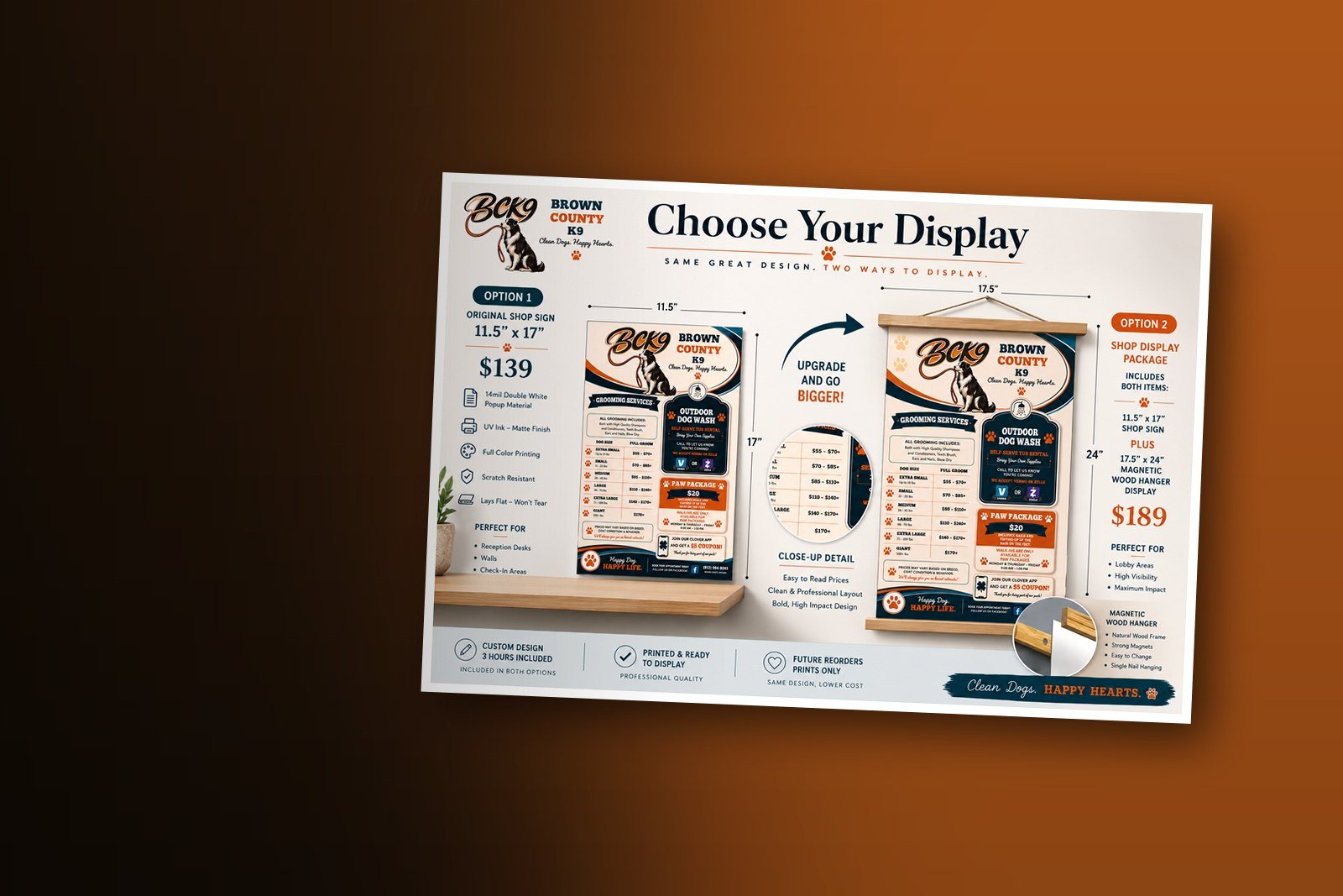Brown County K9 shop sign package options sheet